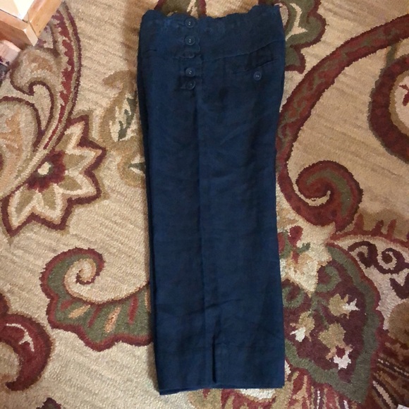 ELEVENSES Size 2 Sailor Pant Wide Leg Crop Linen Embroidery Eyelet Blue $128 NEW - Picture 2 of 11